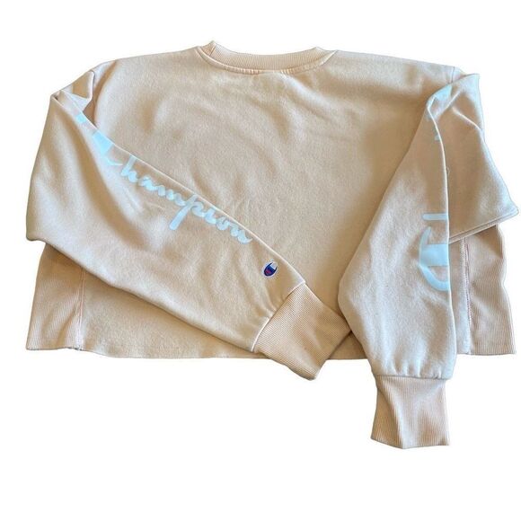 Champion Cropped Sweatshirt Peach Log Sleeve Size Medium - Picture 2 of 16